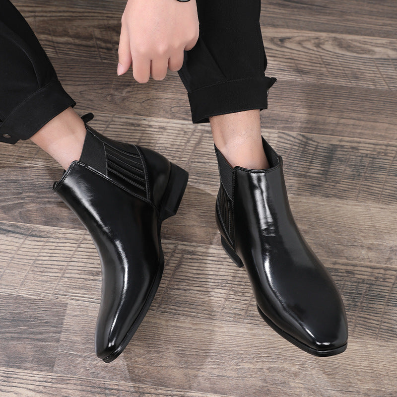 Men's Pointed-Toe High-Top Martin Boots with a Simple Design