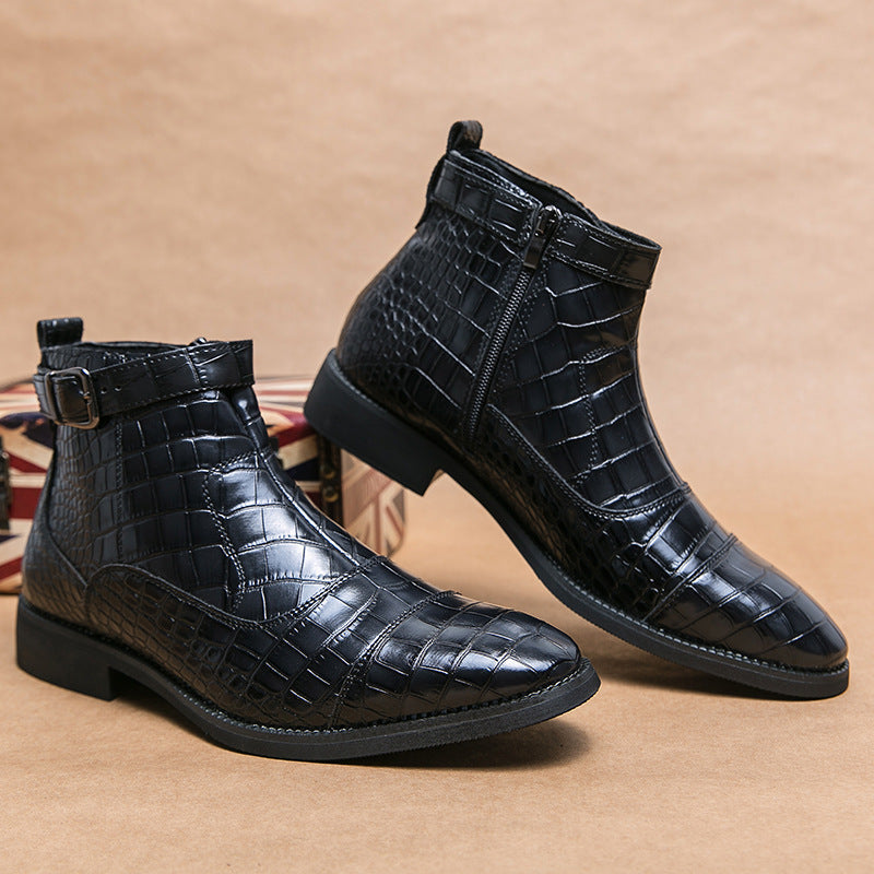 Plus Size Men's Crocodile Pattern Ankle Boots for Autumn and Winter