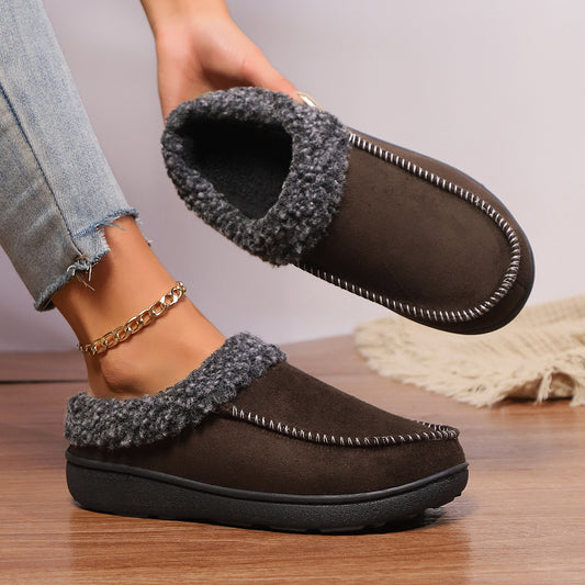 Thickened Autumn and Winter Indoor Cotton Slippers – Half-Covered Heel for Home Use