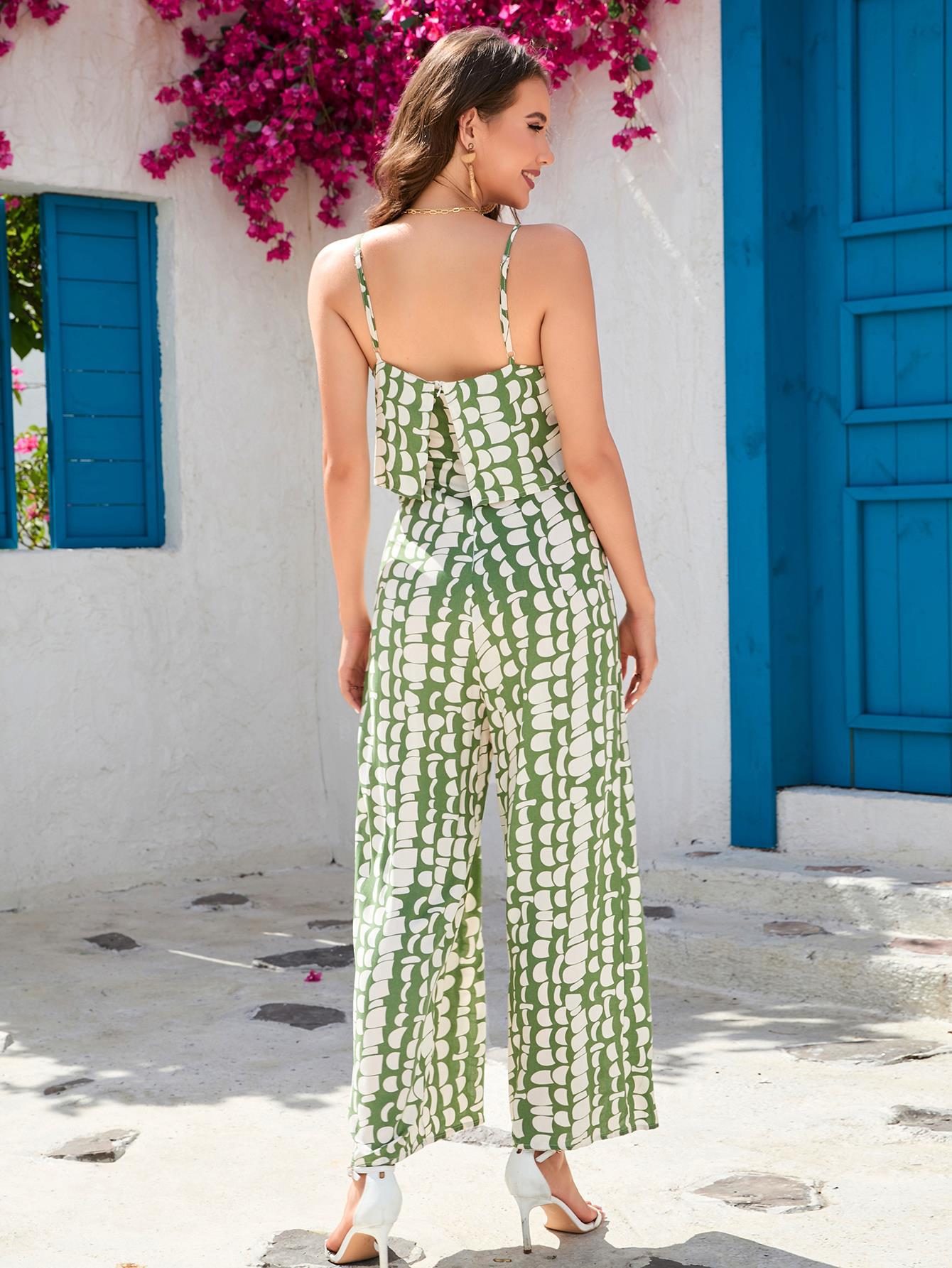 Summer Rayon Printed High Waist Camisole Wide Leg Pants Sanya Beach Vacation Women's Jumpsuit