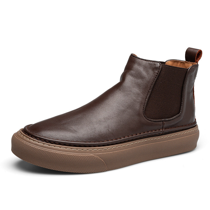 Men's Fleece-Lined British Style High-Top Leather Shoes