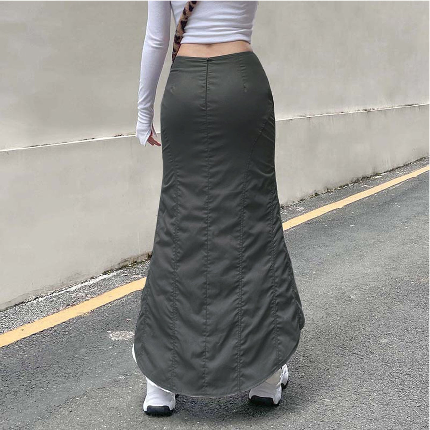 Casual Millennium Style Pleated Irregular Hip Bag Irregular Fishtail Skirt