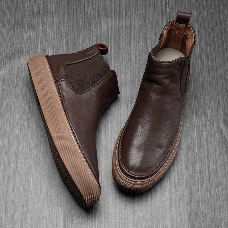 Men's Fleece-Lined British Style High-Top Leather Shoes