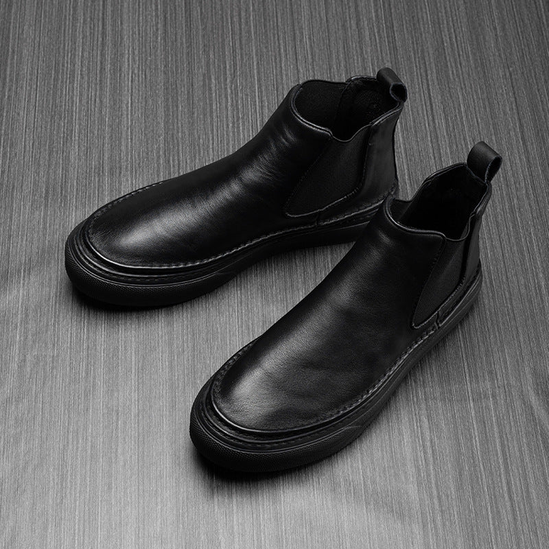 Men's Fleece-Lined British Style High-Top Leather Shoes