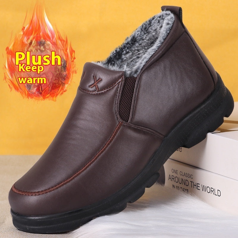 Thick Warm Winter Cotton Boots for Elderly, Made with Polyurethane