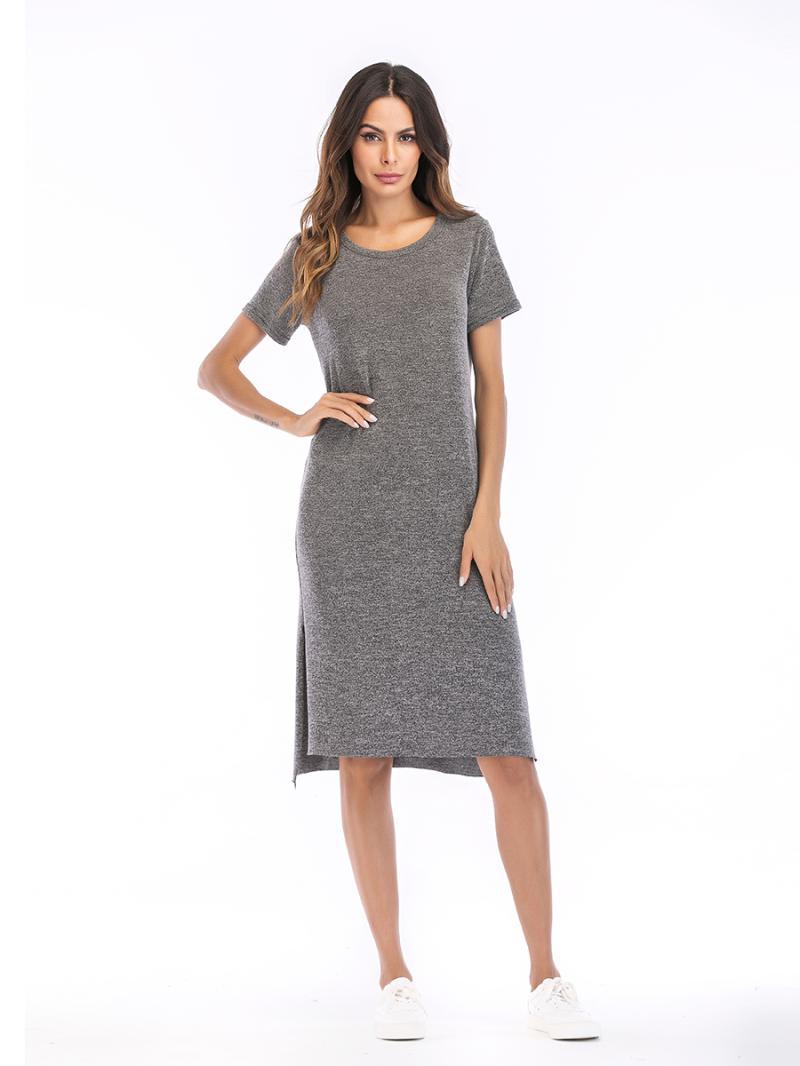 European And American Slit Dress Medium Length Simple Skirt