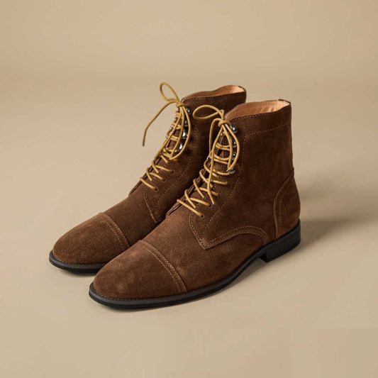 Handmade High-Top Retro Men's Suede Genuine Leather Elevator Shoes