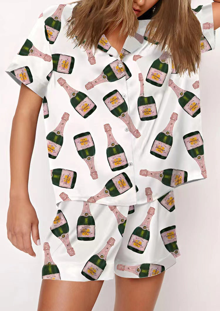 Creative Beer Print Casual Short-sleeved Shorts Home Wear Suit