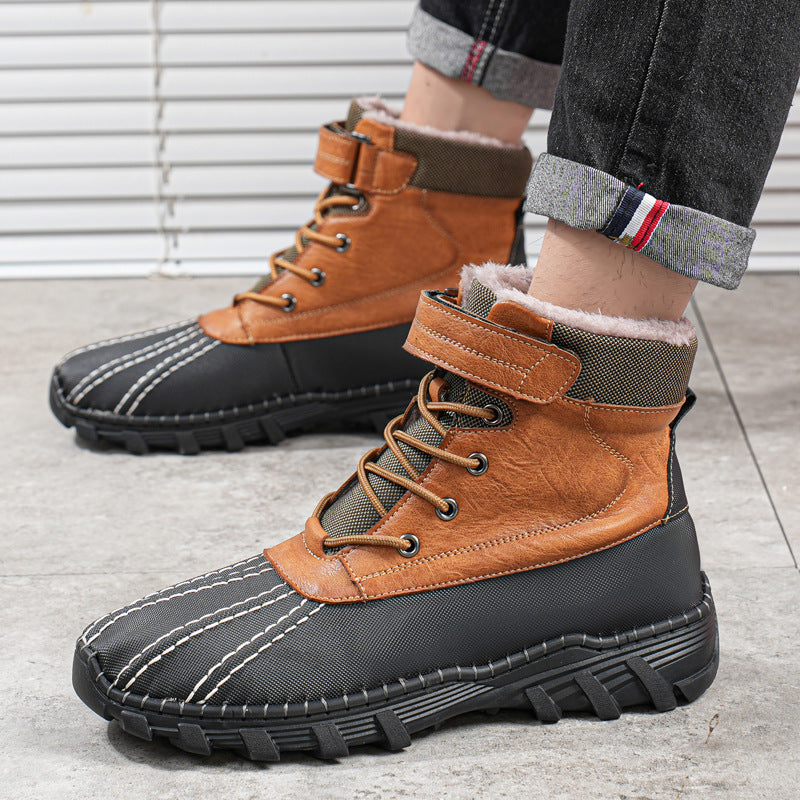 Winter Fleece Lace-Up Snow Boots for Men and Women – Waterproof, Anti-Slip Warm Mid-Tube Cotton Boots