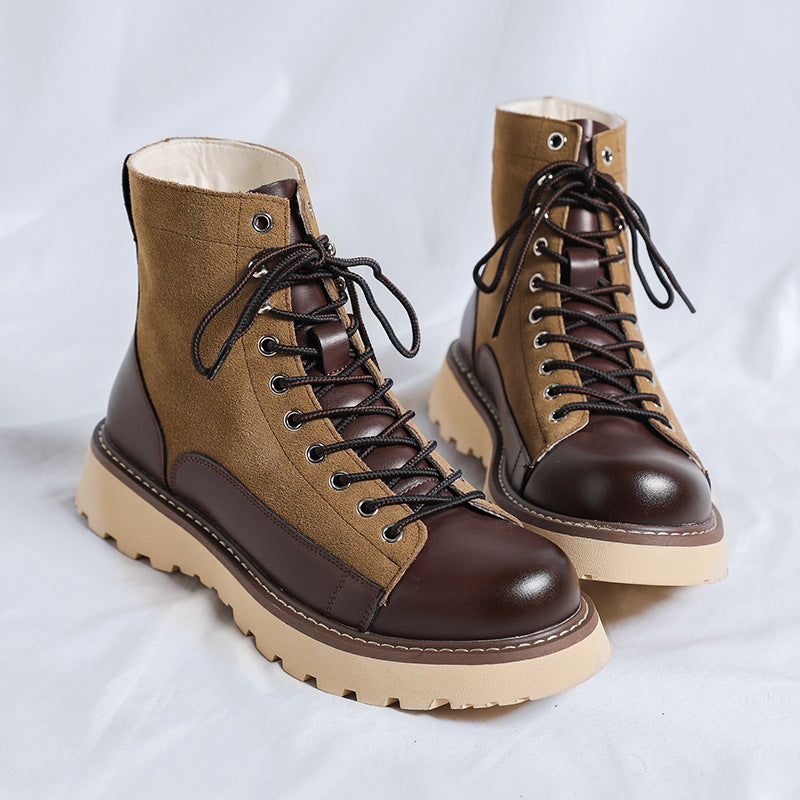 Patchwork Retro Work Boots – All-Match Design for Versatile Wear