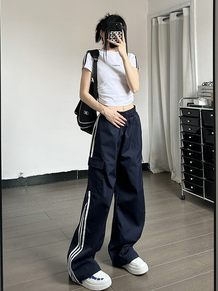 Elastic High Waisted Drawstring Casual Pants For Women