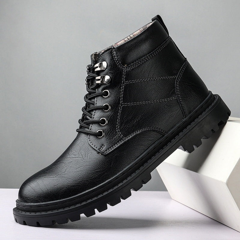 Men's Autumn Leisure Mid-Calf Tooling Boots, Non-Slip and Wear-Resistant Leather