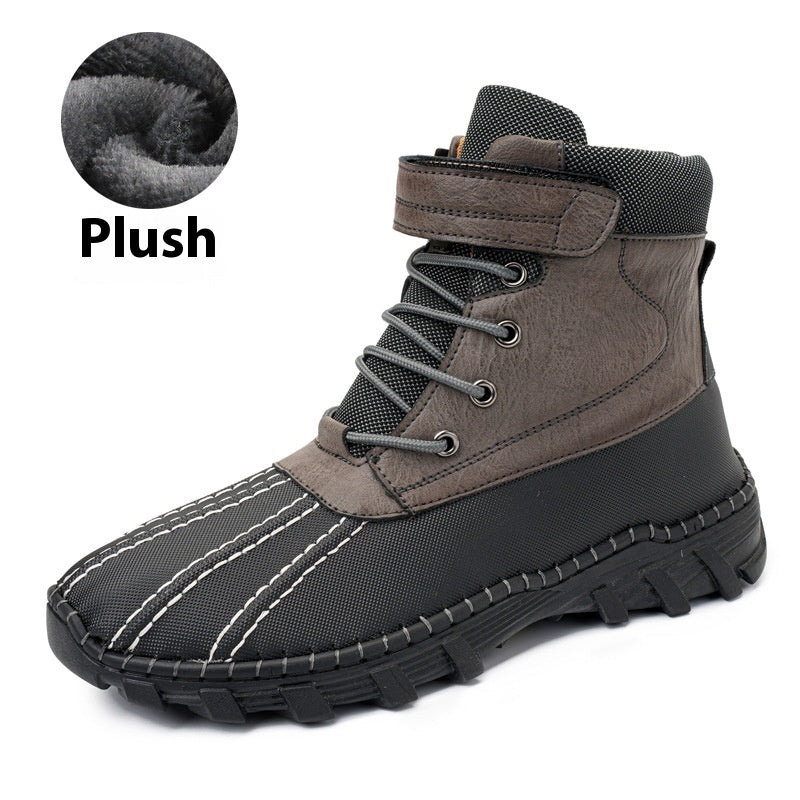 Winter Fleece Lace-Up Snow Boots for Men and Women – Waterproof, Anti-Slip Warm Mid-Tube Cotton Boots