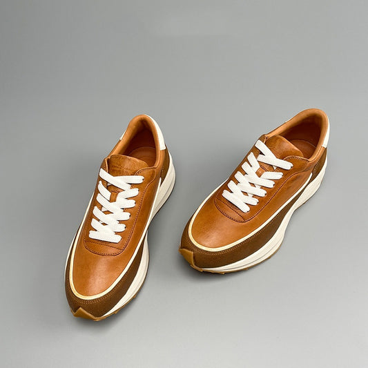 New Summer Genuine Leather Sports Shoes – Breathable Platform and Retro Style