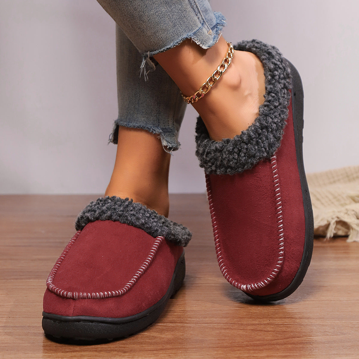 Thickened Autumn and Winter Indoor Cotton Slippers – Half-Covered Heel for Home Use