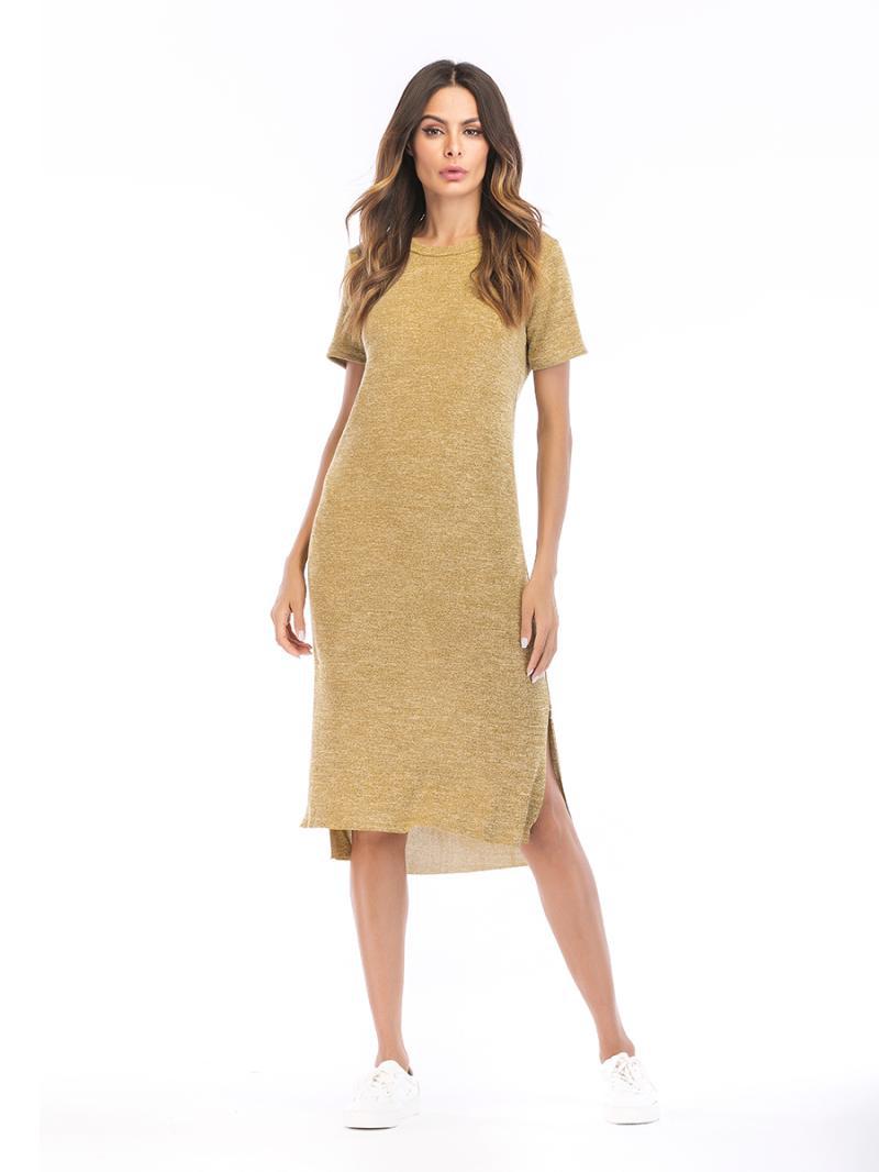 European And American Slit Dress Medium Length Simple Skirt
