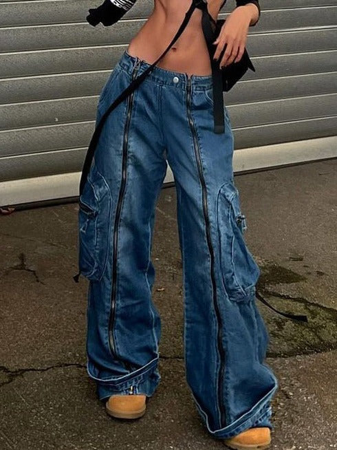 Women's Low Waist Zipper Stitching Jeans