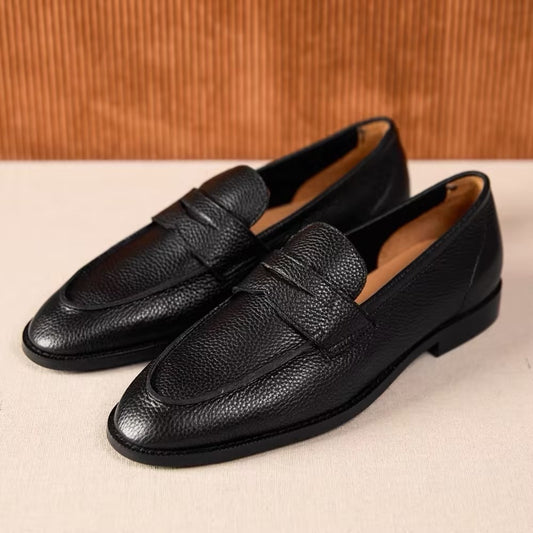 Men's British Vintage Litchi Grain Cowhide Loafers