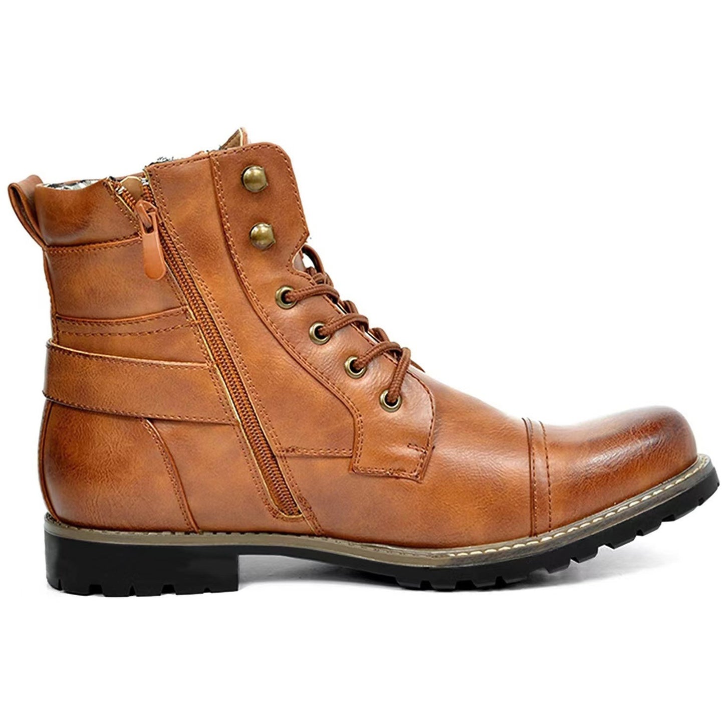 Plus-Size Front Lace-Up Martin Boots with Flat Sole, Low-Cut Design, and Side Zipper