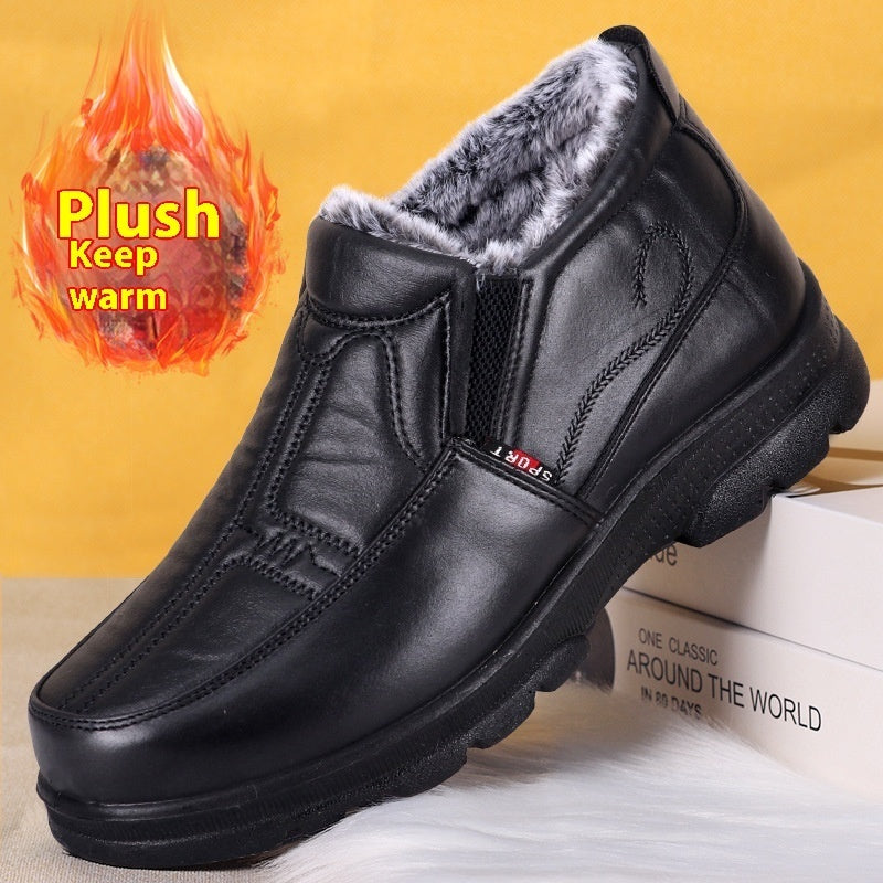 Thick Warm Winter Cotton Boots for Elderly, Made with Polyurethane