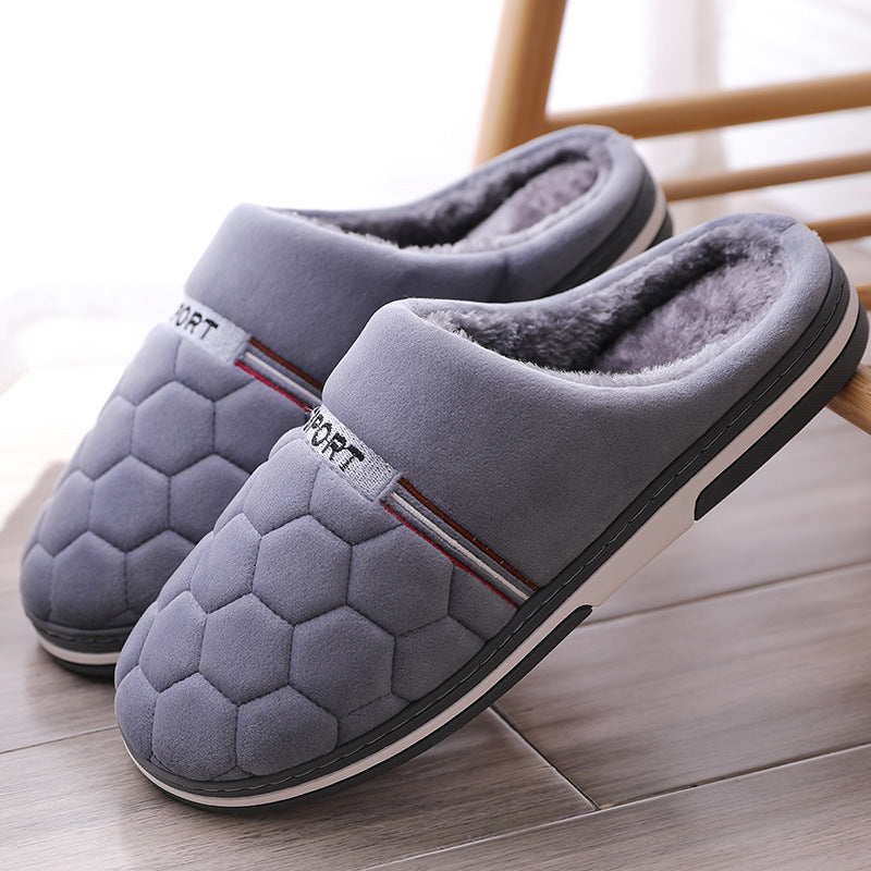 Men's Plus-Size Cotton Slippers with Warm Platform for Home Use