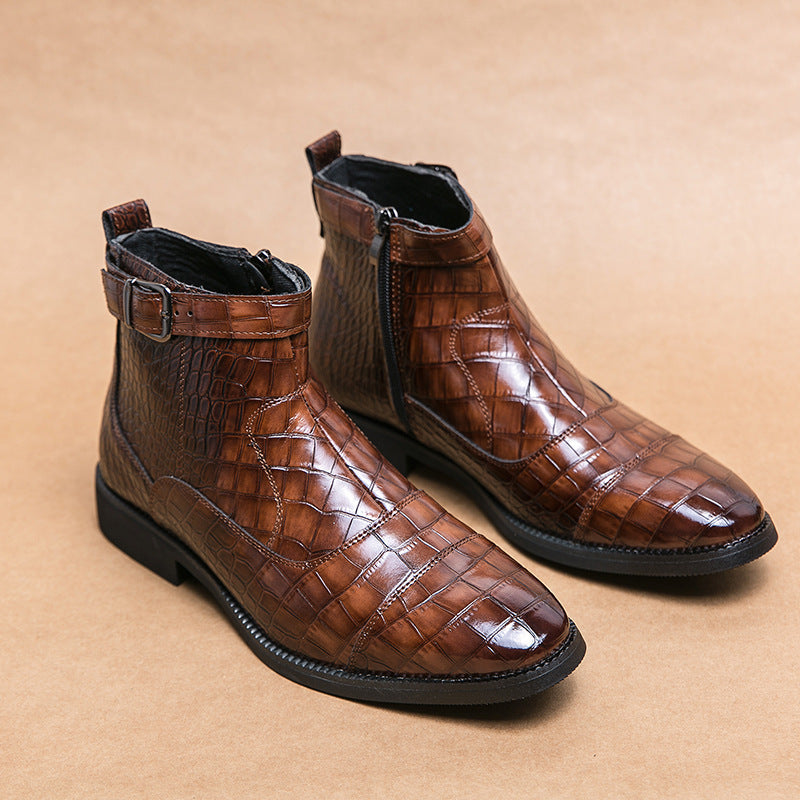 Plus Size Men's Crocodile Pattern Ankle Boots for Autumn and Winter