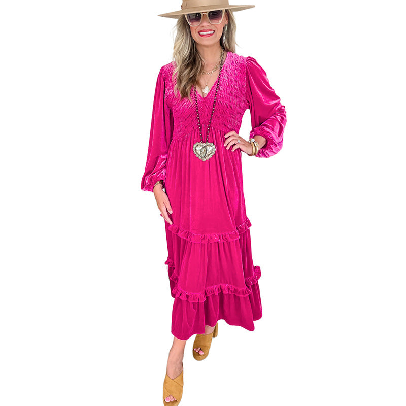 Solid Color Velvet Dress Women