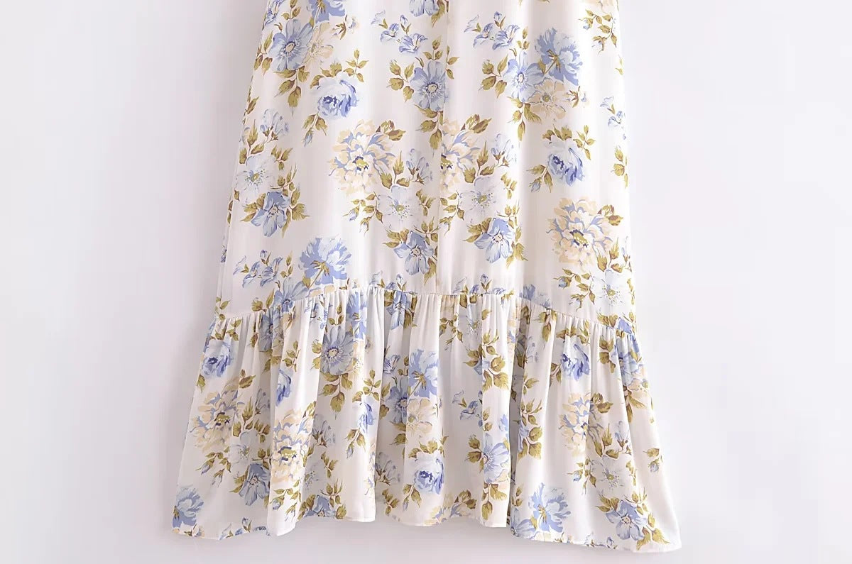 European And American Fashion Floral Printed Off-shoulder Off-shoulder Collar Dress