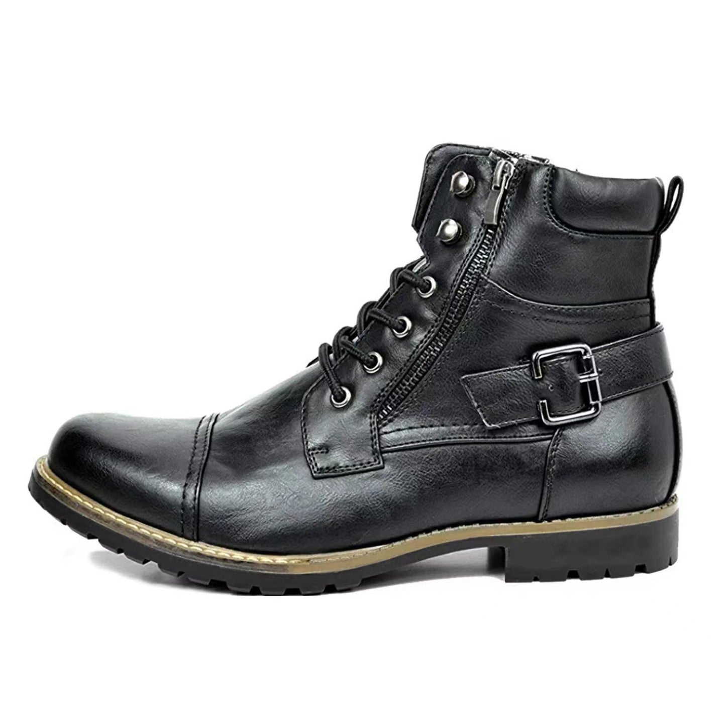 Plus-Size Front Lace-Up Martin Boots with Flat Sole, Low-Cut Design, and Side Zipper