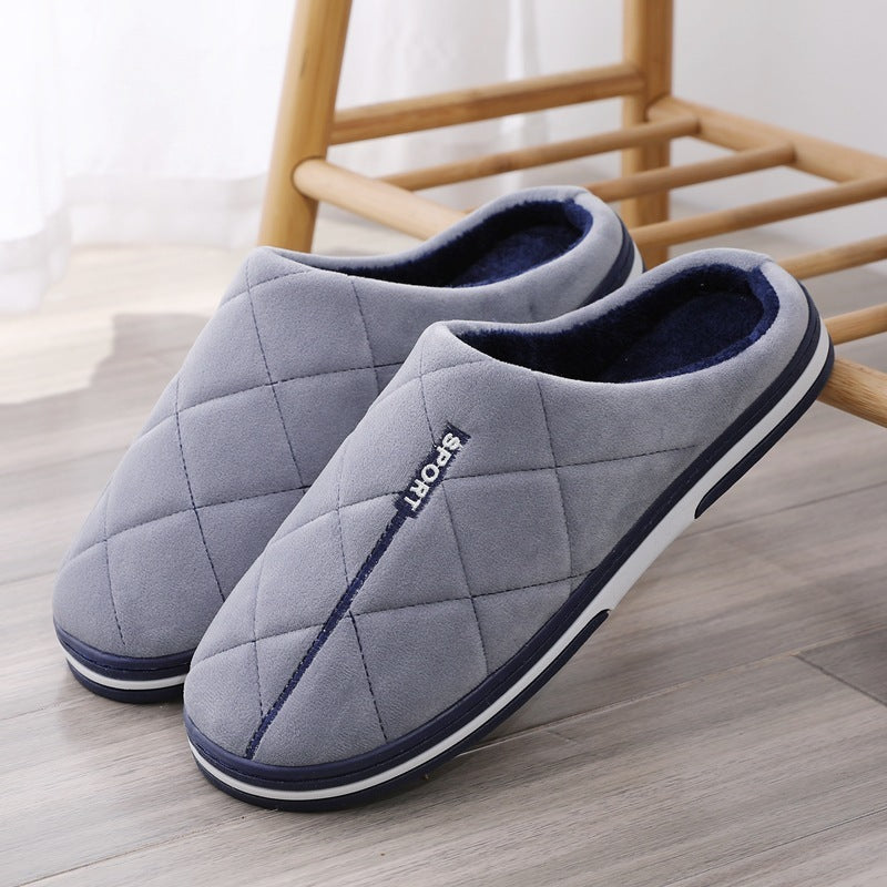 Men's Plus-Size Cotton Slippers with Warm Platform for Home Use