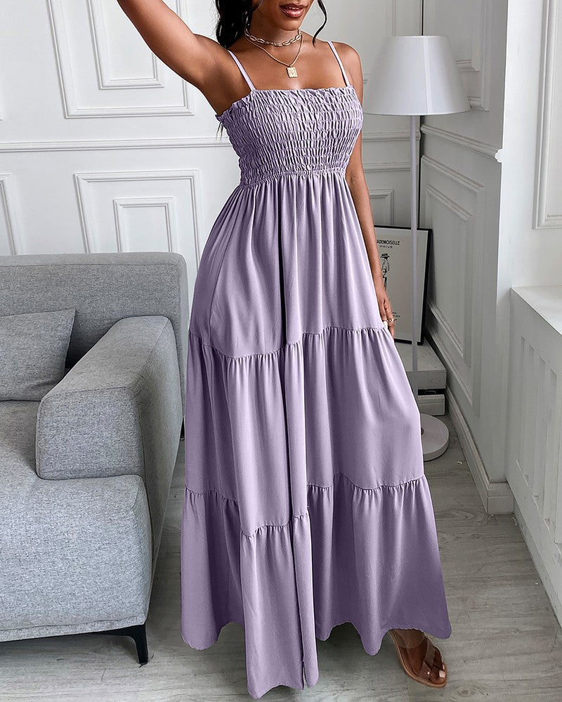 New Women's Sling And Cable Long Skirt Casual Solid Color Dress