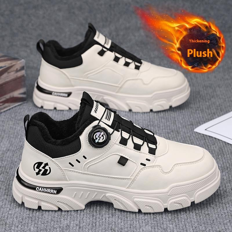 Rotating Button Fleece-Lined Martin Boots, Thick Thermal Cotton Shoes