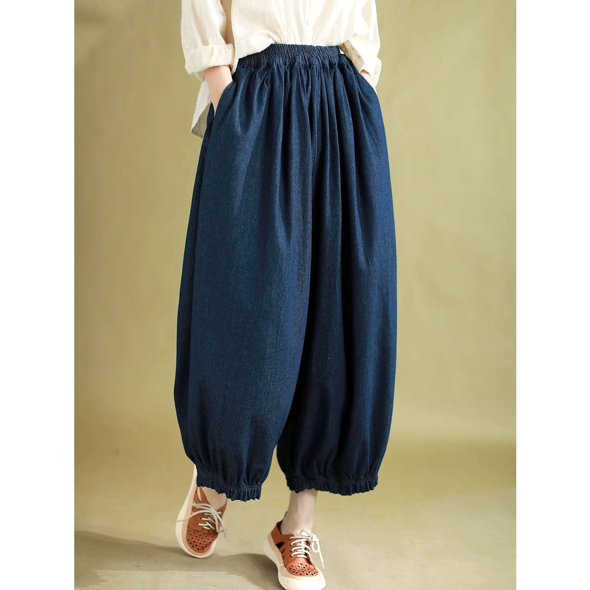 Simple Solid Color Cotton Loose Harem Pants Large Jeans