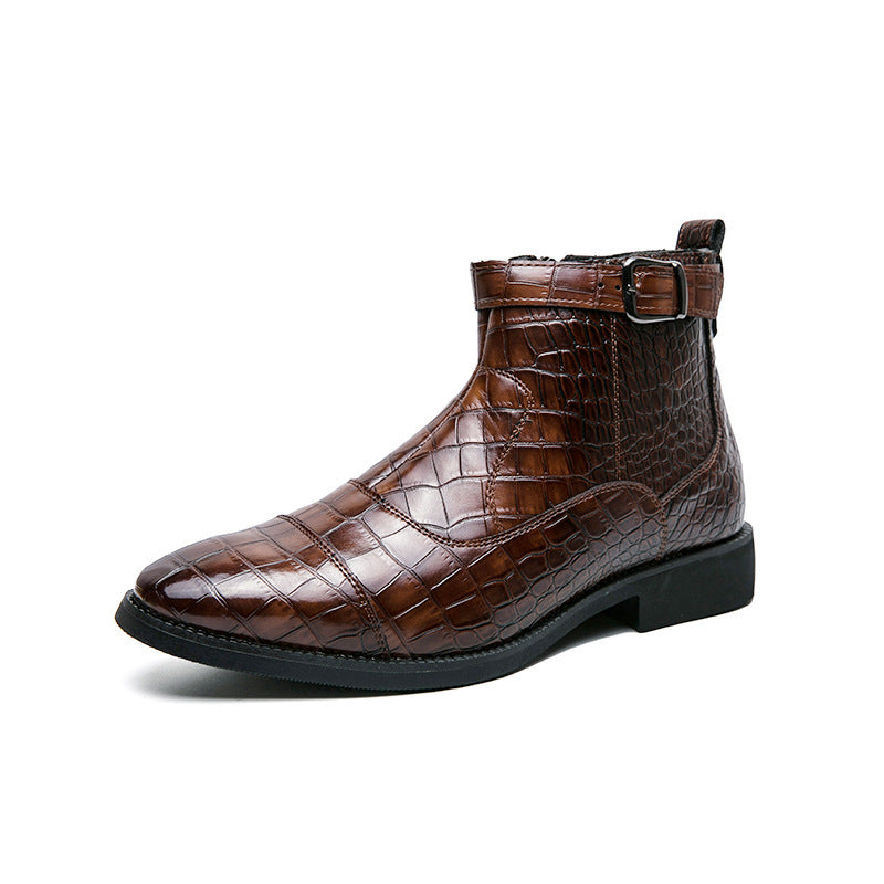 Plus Size Men's Crocodile Pattern Ankle Boots for Autumn and Winter