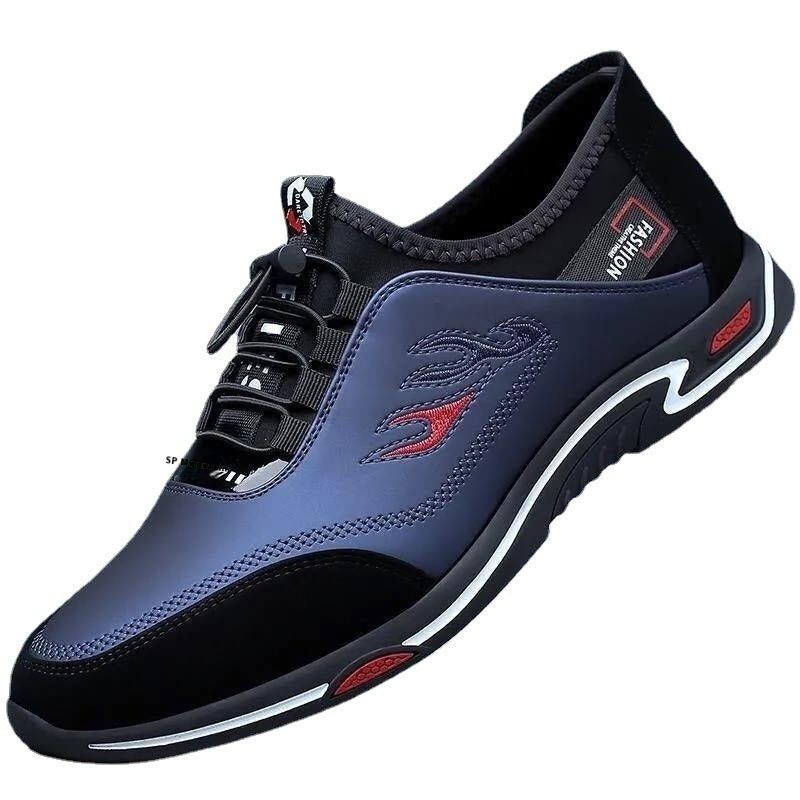 Men's Casual Lace-Up Leather Work Shoes with Soft Bottom and Slip-On Design