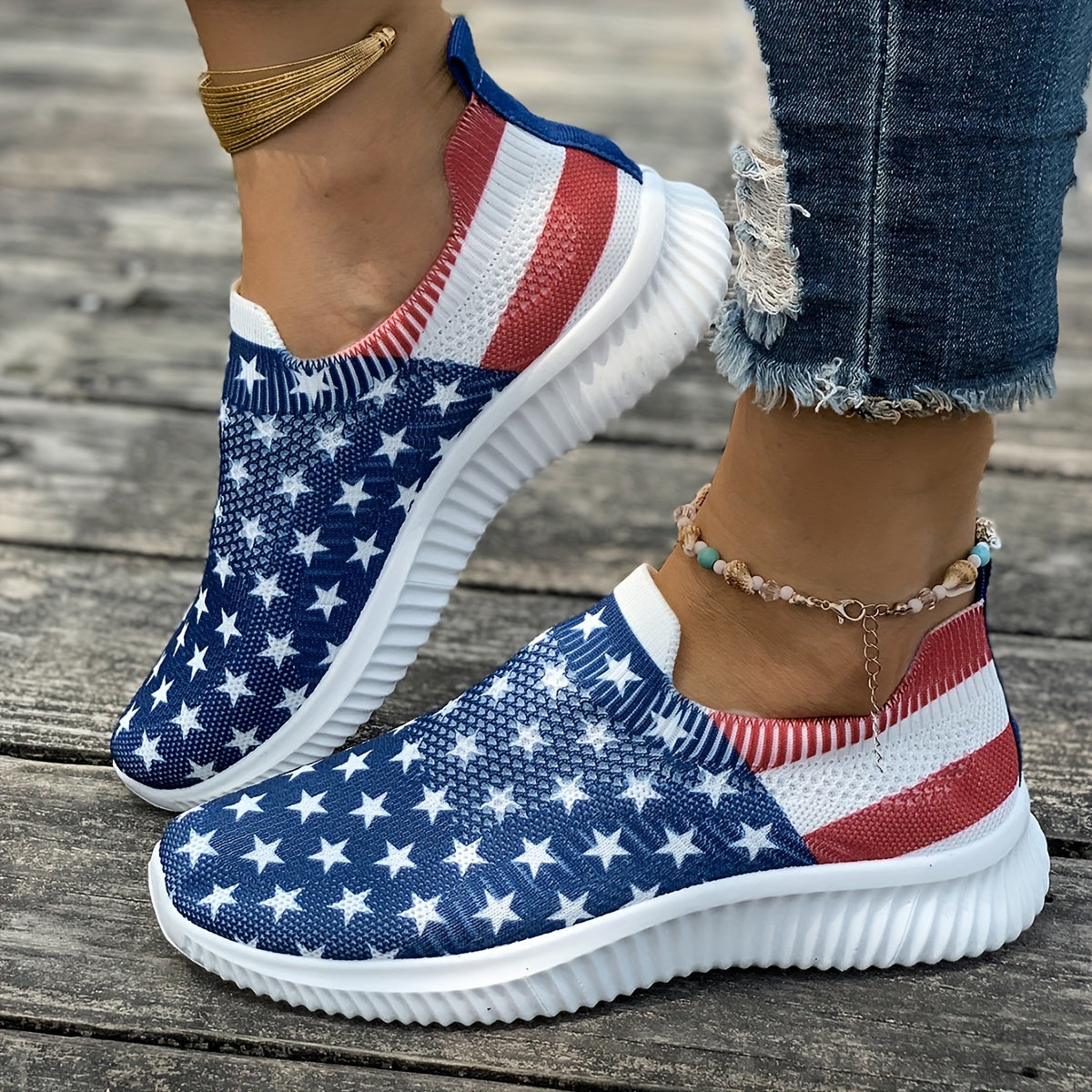 American Flag Print Slip On Sneakers