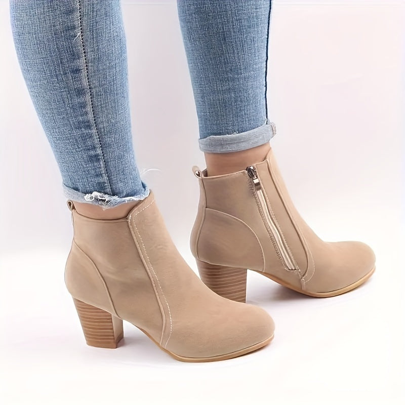 Womens Stylish Block Heel Ankle Boots with Zipper