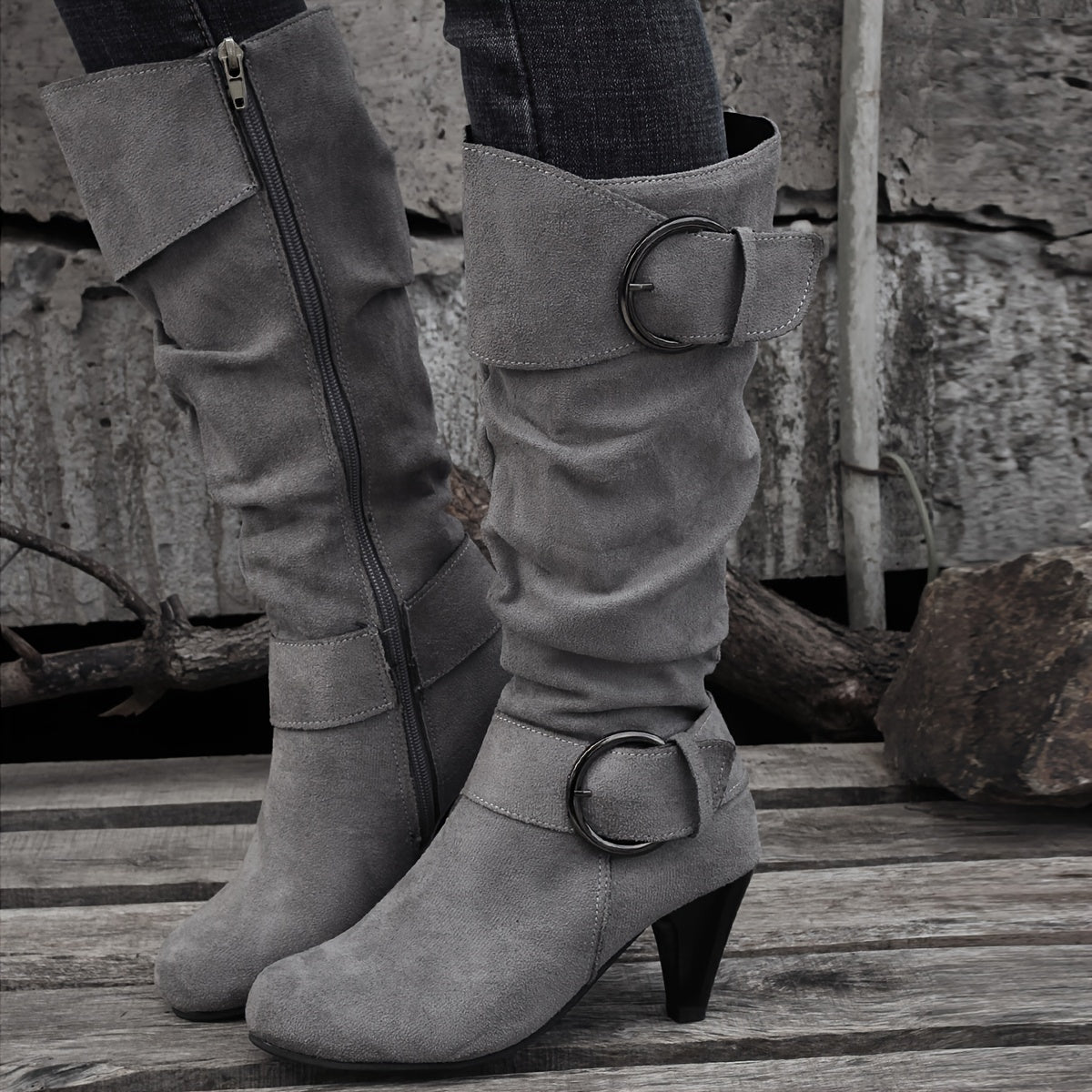 Elegant Womens Knee High Boots with Fashion Buckle