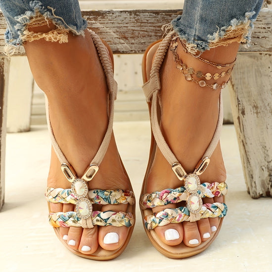 Trendy Womens Ethnic Braided Slip On Sandals