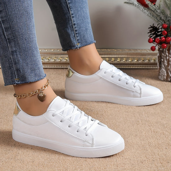 White LaceUp Womens Sneakers Lightweight and Comfortable Outdoor Shoes